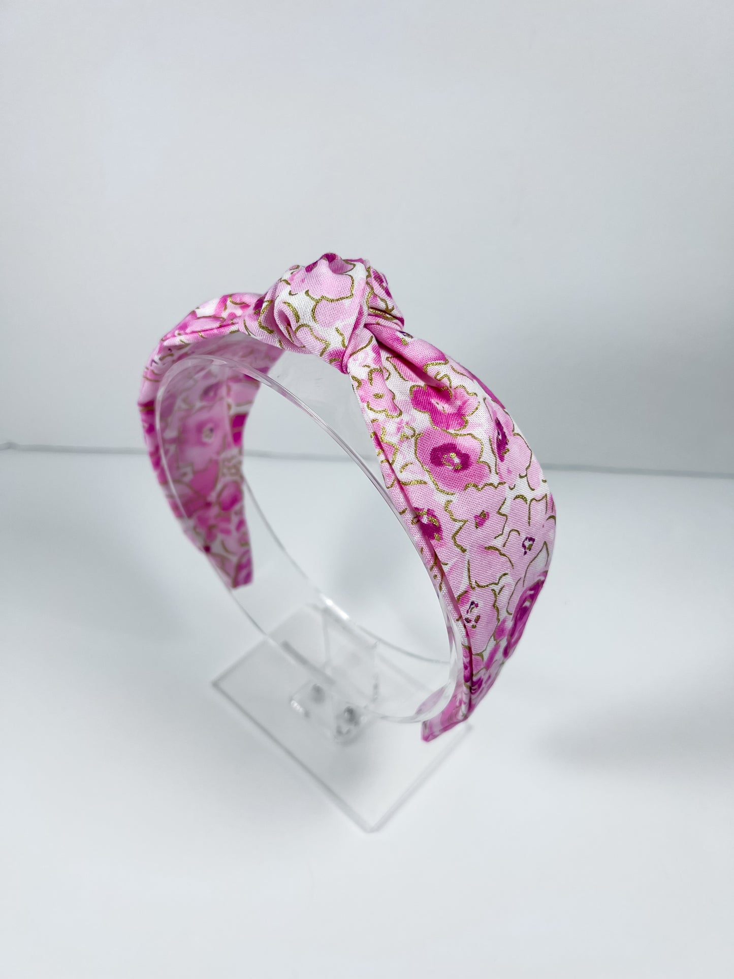 Pink and Gold Flower Top Knot Headband