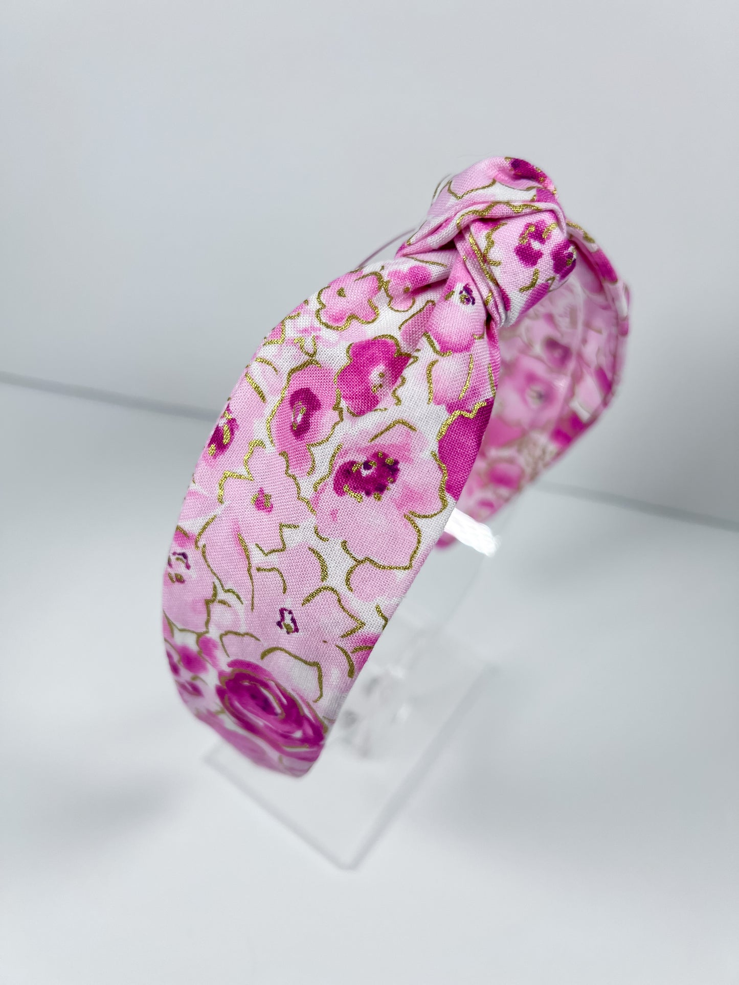 Pink and Gold Flower Top Knot Headband