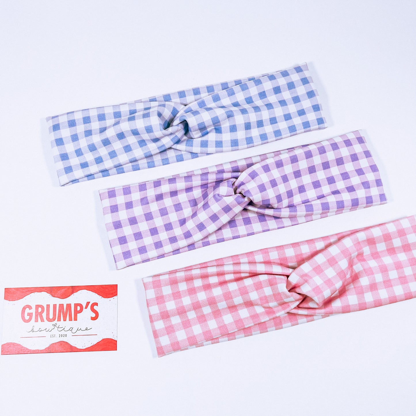 Pastel Gingham Knotted Headbands