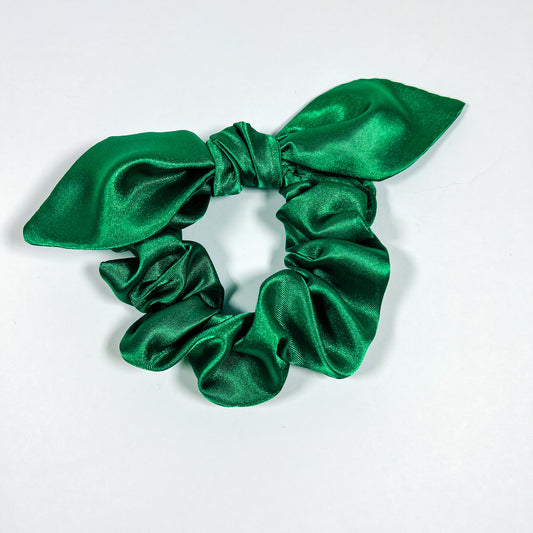 Green Satin Bow Scrunchie